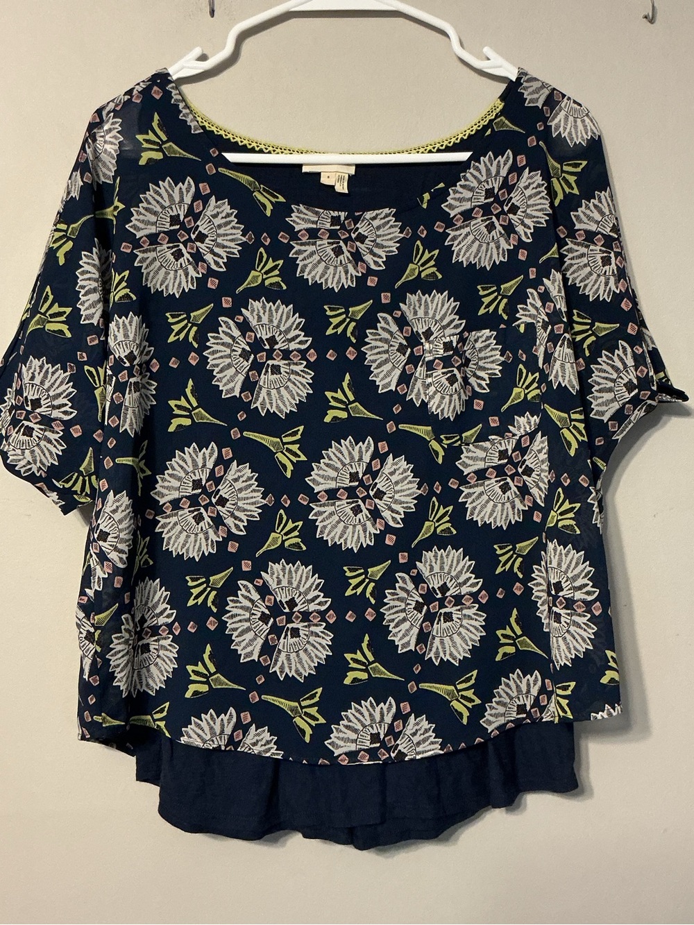 Meadow Rue Navy Layered Top with Pattern - Picture 2 of 8